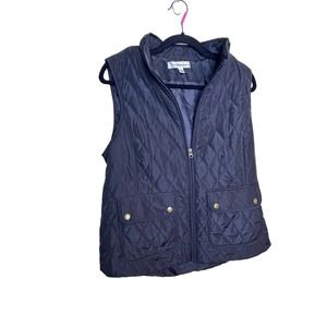 Croft & Barrow Black Quilted Vest Gold Detail Size Medium Chic Preppy Classic